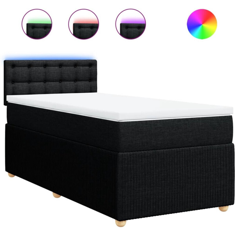 vidaXL - Boxspring - met - matras - stof - zwart - 90x190 - cm afbeelding 1