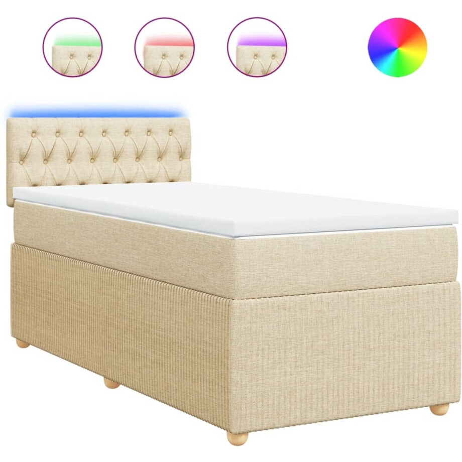 vidaXL - Boxspring - met - matras - stof - crèmekleurig - 100x200 - cm vidaXL - Boxspring - met - matras - stof - crèmekleurig - 100x200 - cm afbeelding 1