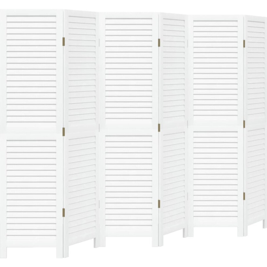 vidaXL - Kamerscherm - met - 6 - panelen - massief - paulowniahout - retro - wit vidaXL - Kamerscherm - met - 6 - panelen - massief - paulowniahout - retro - wit afbeelding 1