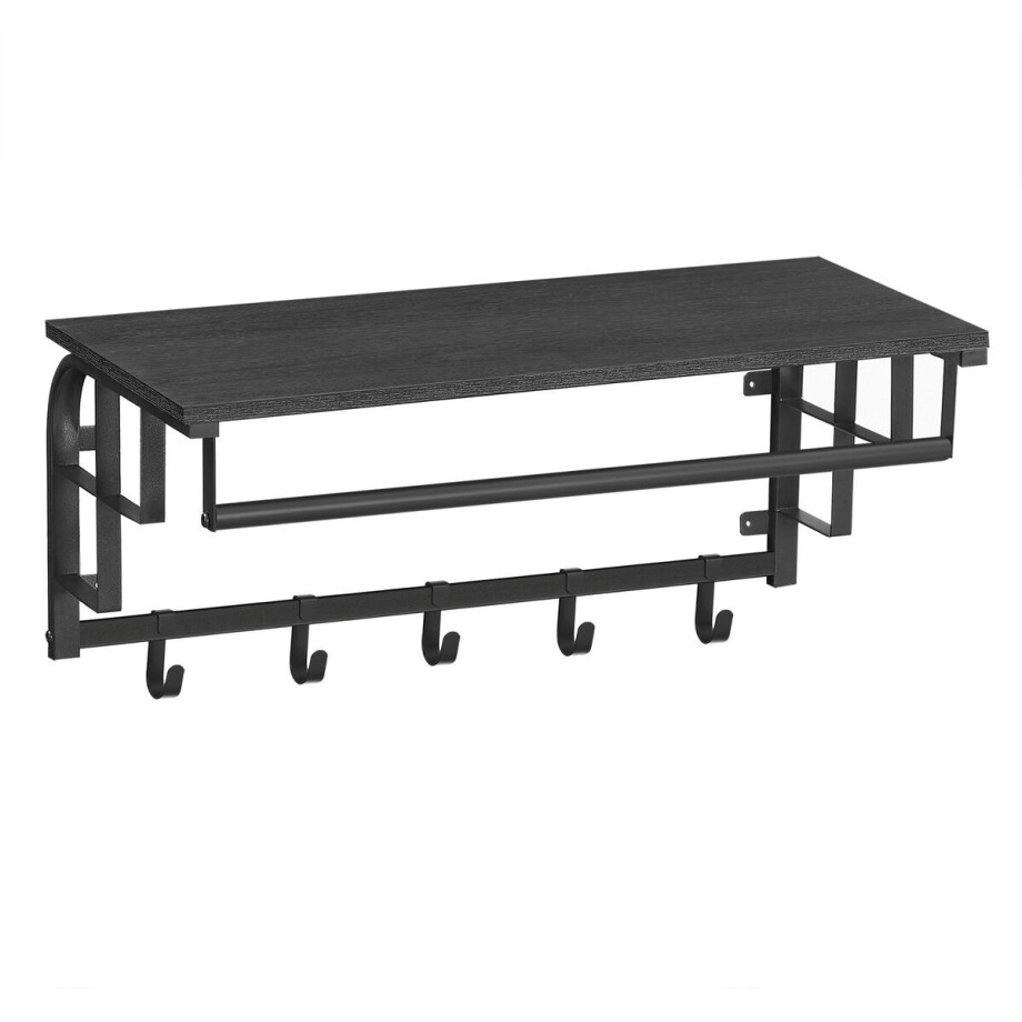 ACAZA Kapstok - Wandkapstok - Kapstok Hangend - 66 x 30 x 27 cm - 5 Verwijderbare Haken met Plank en Kledingstang - Zwart ACAZA Kapstok - Wandkapstok - Kapstok Hangend - 66 x 30 x 27 cm - 5 Verwijderbare Haken met Plank en Kledingstang - Zwart afbeelding 1