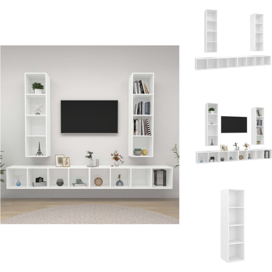 vidaXL TV-meubelset - wit - spaanplaat - 37 x 37 x 142.5 cm - 4 vakken - Kast afbeelding 1