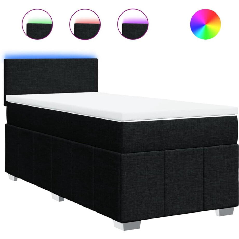 vidaXL - Boxspring - met - matras - stof - zwart - 90x190 - cm afbeelding 1