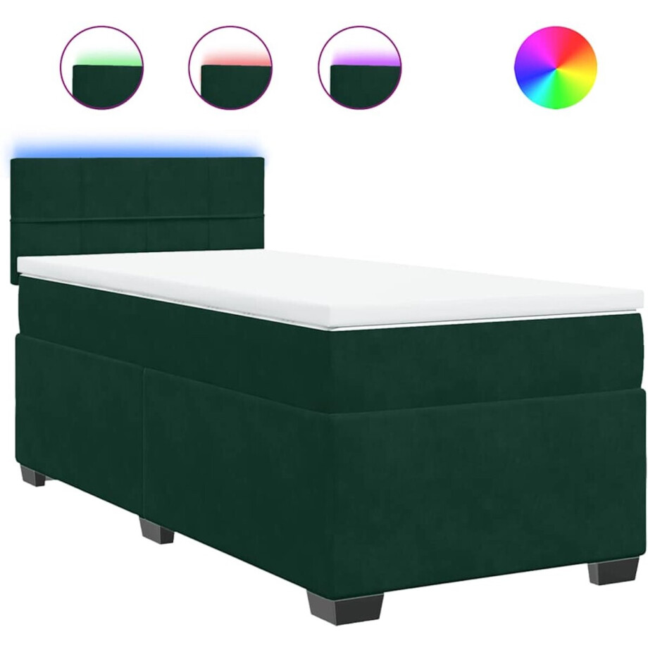 vidaXL - Boxspring - met - matras - fluweel - donkergroen - 90x190 - cm afbeelding 1