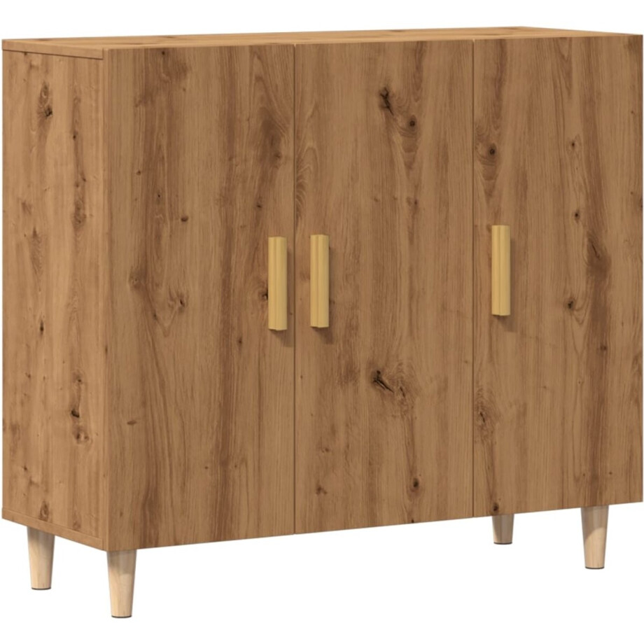 vidaXL - Dressoir - 90x34x80 - cm - bewerkt - hout - artisanaal - eikenkleur afbeelding 1
