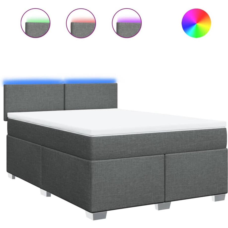 vidaXL - Boxspring - met - matras - stof - donkergrijs - 140x190 - cm vidaXL - Boxspring - met - matras - stof - donkergrijs - 140x190 - cm afbeelding 1