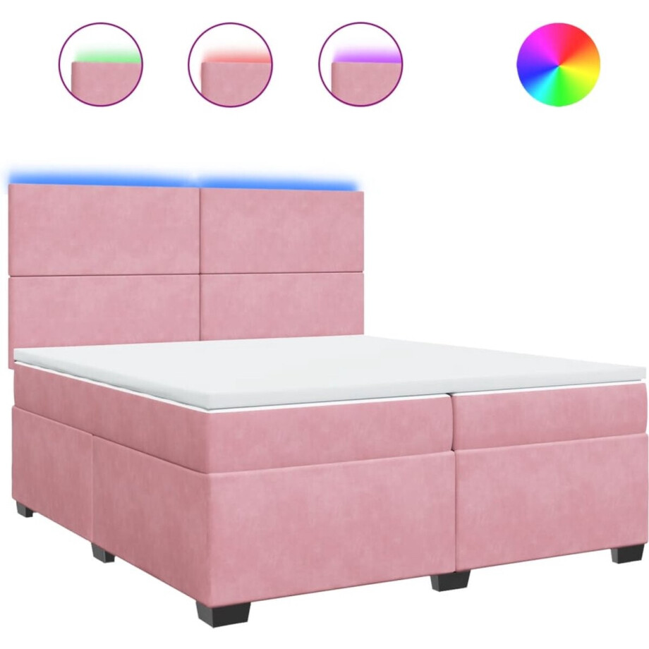 vidaXL - Boxspring - met - matras - fluweel - roze - 200x200 - cm vidaXL - Boxspring - met - matras - fluweel - roze - 200x200 - cm afbeelding 1