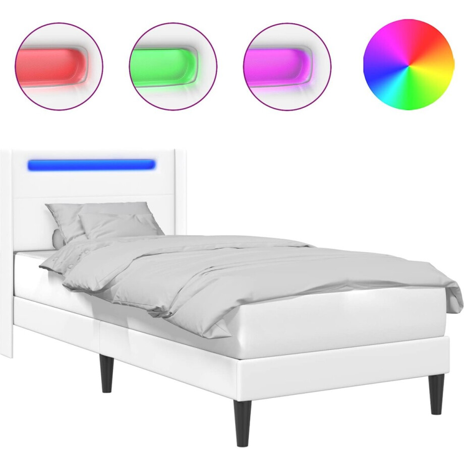 vidaXL - Bedframe - met - LED-stripverlichting - Wit - 100 - x - 200 - cm - Kunstleer afbeelding 1