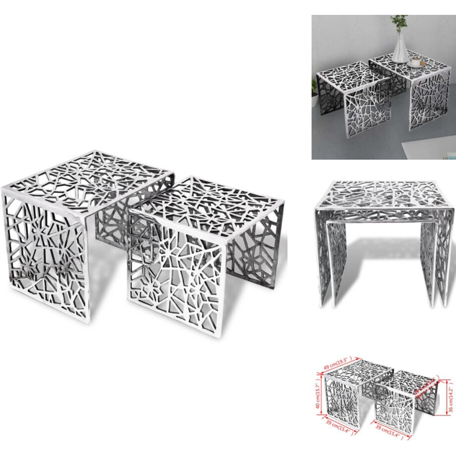 vidaXL Bijzettafel - Bijzettafels - Salontafel - Salontafels - Bijzettafels 2 stuks vierkant aluminium zilver afbeelding 1