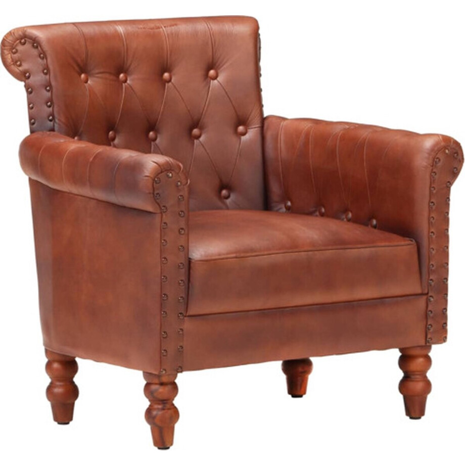 vidaXL - Fauteuil - echt - geitenleer - bruin vidaXL - Fauteuil - echt - geitenleer - bruin afbeelding 1