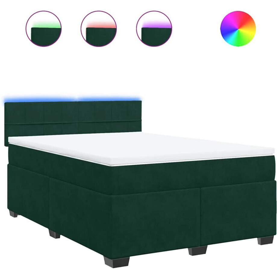 vidaXL - Boxspring - met - matras - fluweel - donkergroen - 140x200 - cm vidaXL - Boxspring - met - matras - fluweel - donkergroen - 140x200 - cm afbeelding 1