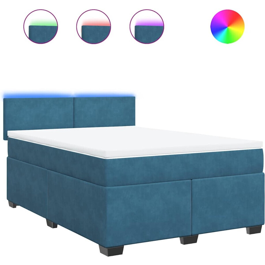 vidaXL - Boxspring - met - matras - fluweel - blauw - 140x190 - cm afbeelding 1
