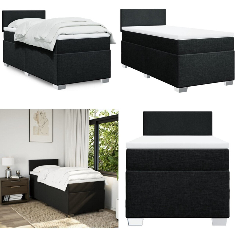 vidaXL Boxspring met matras stof zwart 90x190 cm - Boxspringbed - Boxspringbedden - Boxspring - Bed vidaXL Boxspring met matras stof zwart 90x190 cm - Boxspringbed - Boxspringbedden - Boxspring - Bed afbeelding 1
