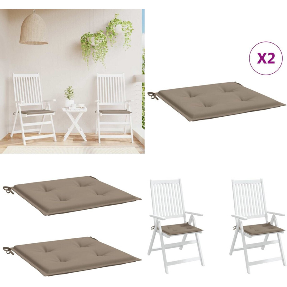 vidaXL Tuinstoelkussens 2 st 50x50x3 cm stof taupe - Bankkussen - Bankkussens - Stoelkussen - Rugkussen afbeelding 1