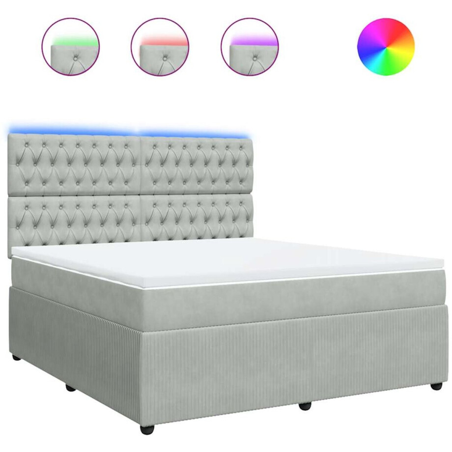 vidaXL - Boxspring - met - matras - fluweel - lichtgrijs - 180x200 - cm afbeelding 1