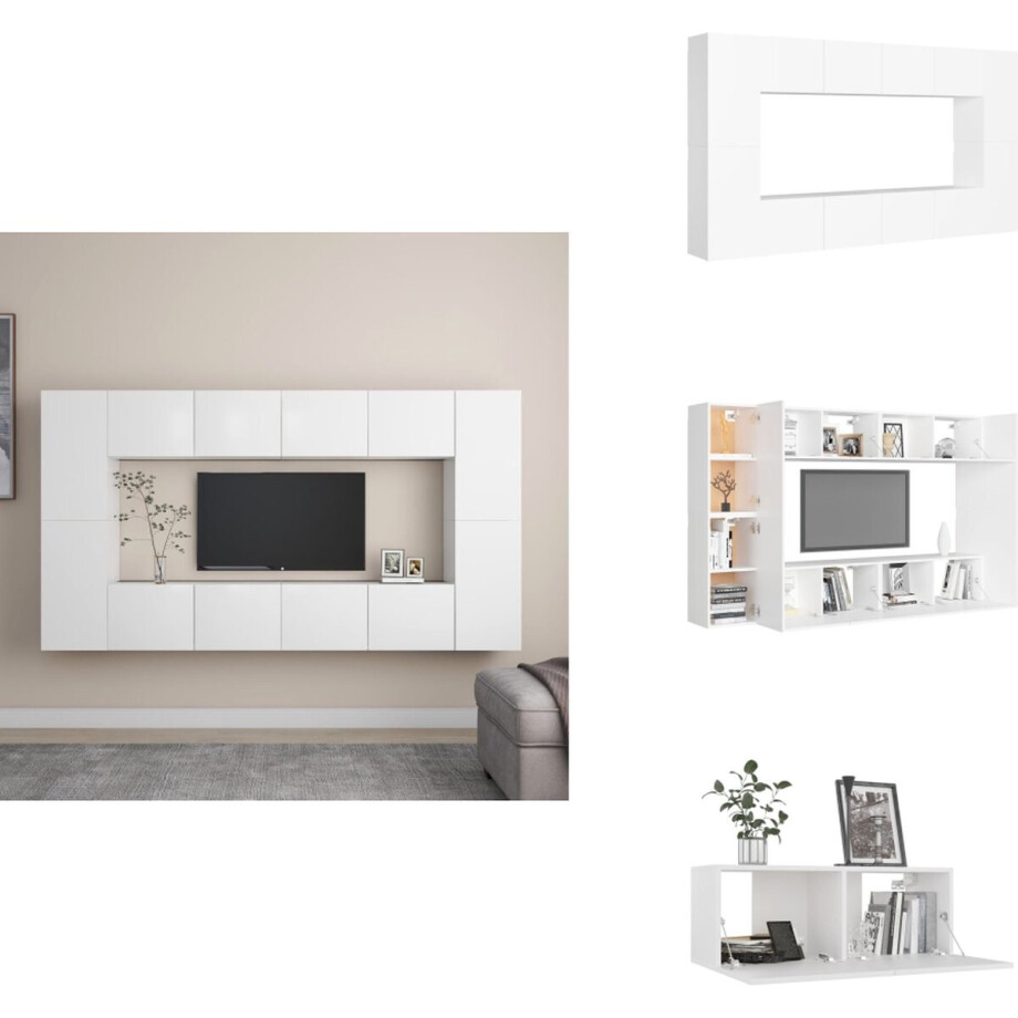 vidaXL Tv-meubelset - Tv-meubelsets - Tv Meubelset - Tv Meubelsets - 8-delige Tv-meubelset bewerkt hout wit afbeelding 1