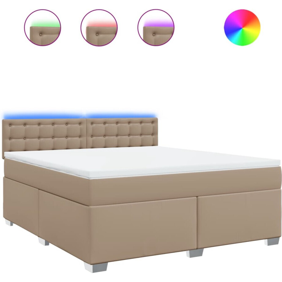 vidaXL - Boxspring - met - matras - kunstleer - cappuccinokleurig - 180x200 - cm vidaXL - Boxspring - met - matras - kunstleer - cappuccinokleurig - 180x200 - cm afbeelding 1