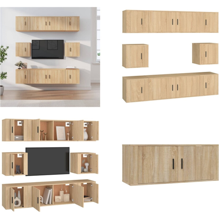 vidaXL 8-delige Tv-meubelset bewerkt hout sonoma eikenkleurig - Tv-kast - Tv-kasten - Tv-meubel - Hifi-meubel afbeelding 1