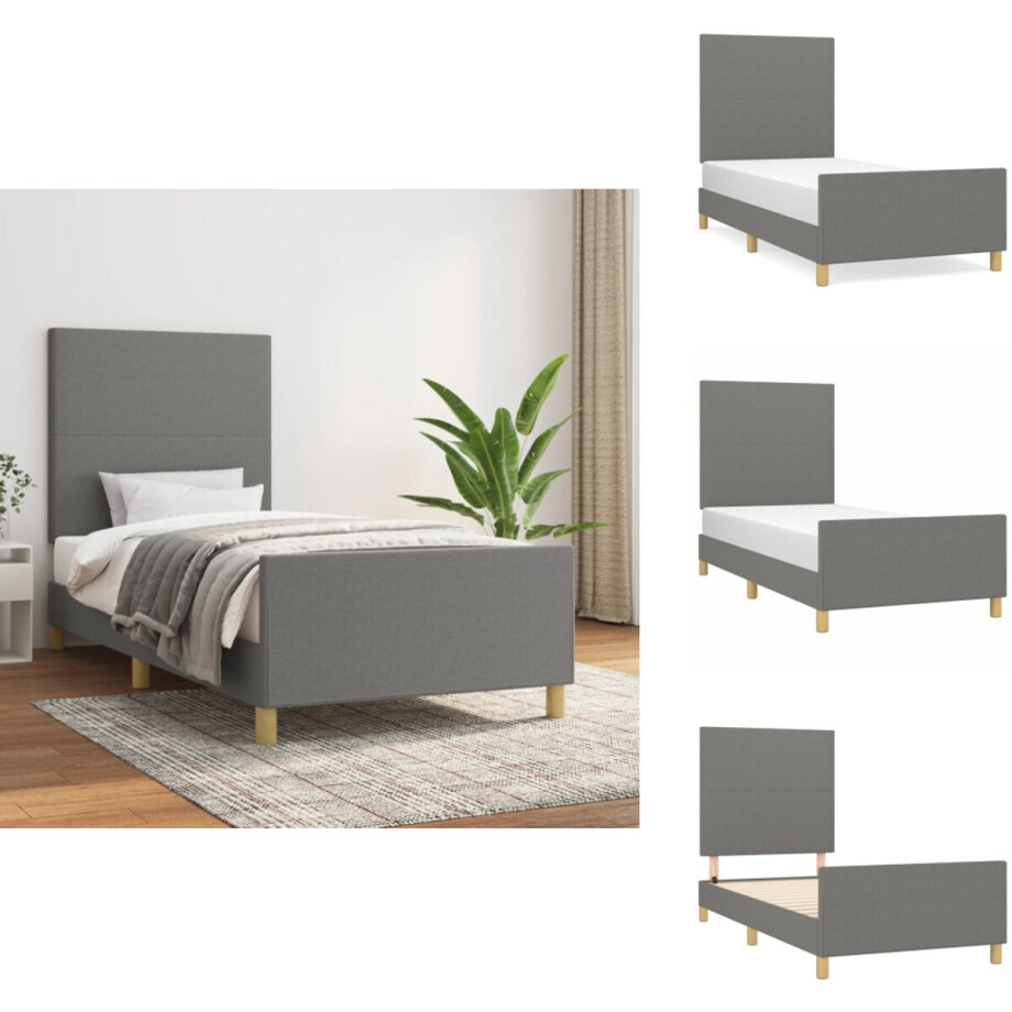 vidaXL Bedframe Met Hoofdeinde - Bedframes Met Hoofdeindes - Bed - Slaapmeubel - Bedframe zonder matras 100x200 cm stof donkergrijs vidaXL Bedframe Met Hoofdeinde - Bedframes Met Hoofdeindes - Bed - Slaapmeubel - Bedframe zonder matras 100x200 cm stof donkergrijs afbeelding 1
