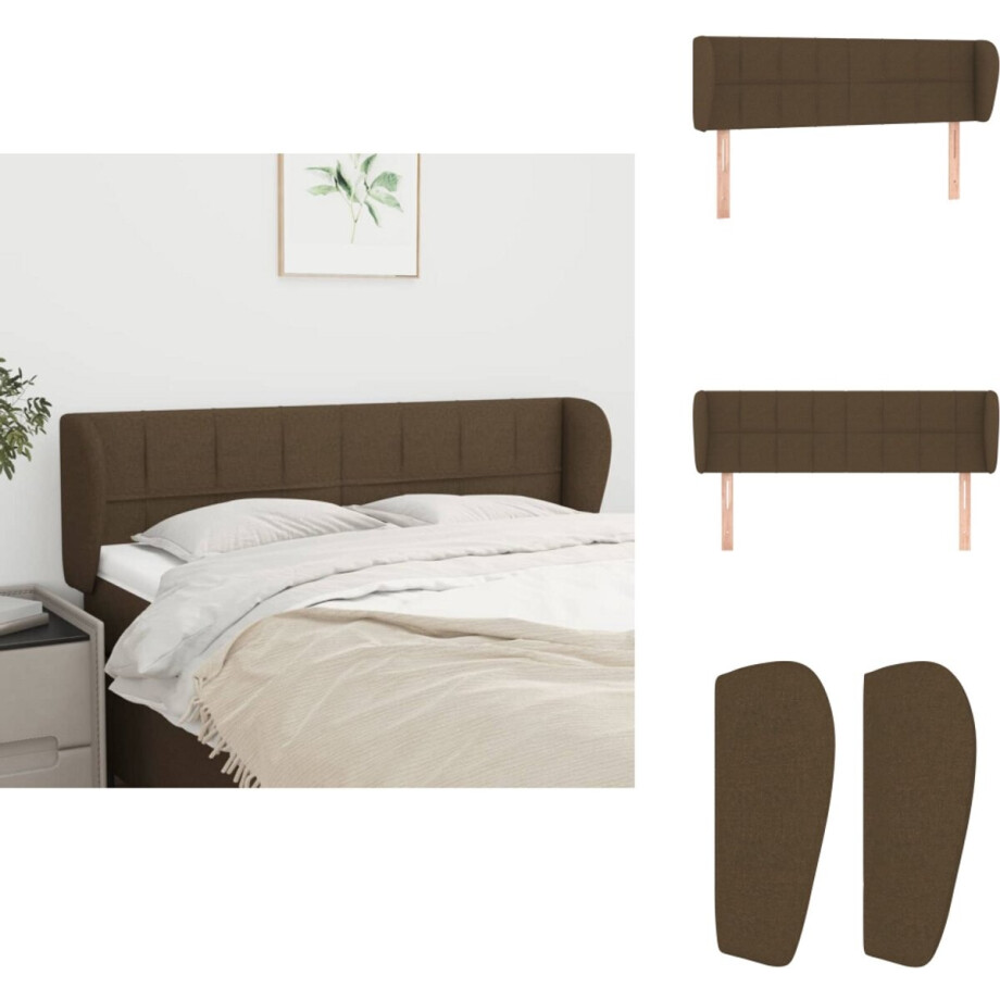 vidaXL Hoofdbord - Hoofdborden - Hoofdeinde - Houten Hoofdbord - Hoofdbord met randen 147x23x78/88 cm stof donkerbruin afbeelding 1
