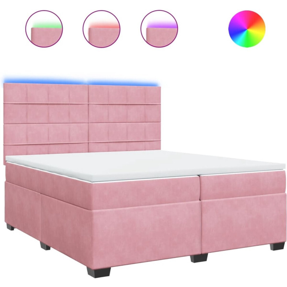 vidaXL - Boxspring - met - matras - fluweel - roze - 200x200 - cm afbeelding 1
