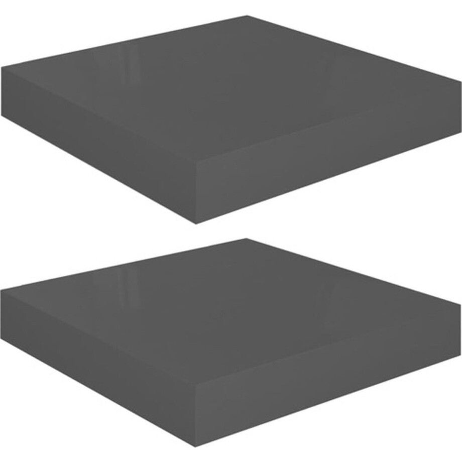 vidaXL - Wandschappen - zwevend - 2 - st - 23x23,5x3,8 - cm - MDF - hoogglans - grijs afbeelding 1