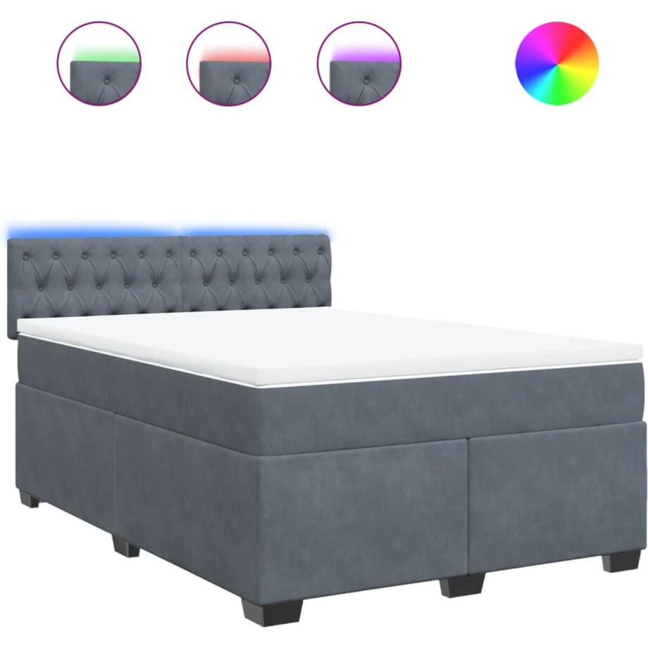 vidaXL - Boxspring - met - matras - fluweel - donkergrijs - 140x190 - cm afbeelding 1