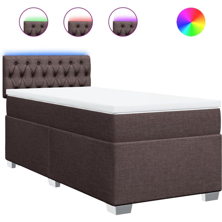 vidaXL - Boxspring - met - matras - stof - donkerbruin - 80x200 - cm vidaXL - Boxspring - met - matras - stof - donkerbruin - 80x200 - cm afbeelding 1