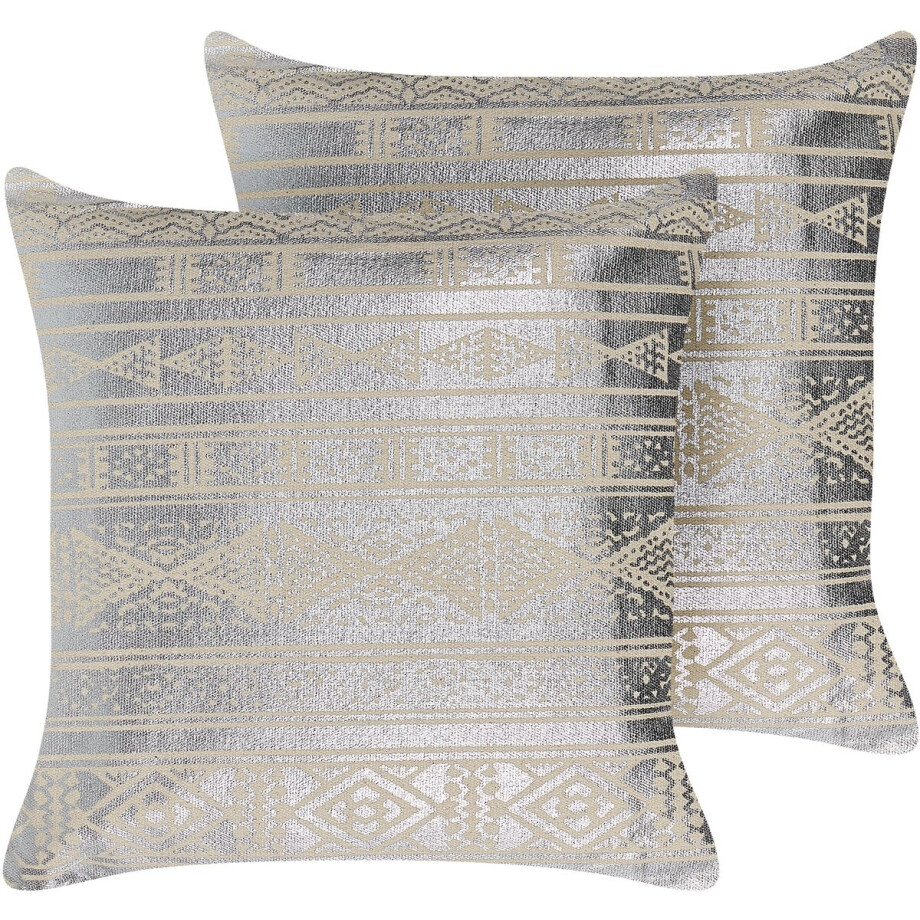 OUJDA - Sierkussen set van 2 - Zilver - 50 x 50 cm - Katoen OUJDA - Sierkussen set van 2 - Zilver - 50 x 50 cm - Katoen afbeelding 1