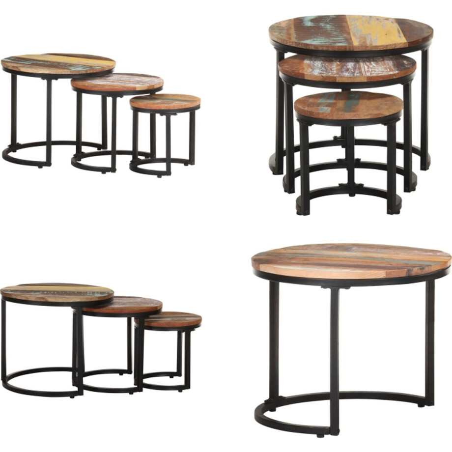 vidaXL - Bijzettafel - 3 - st - massief - gerecycled - hout afbeelding 1