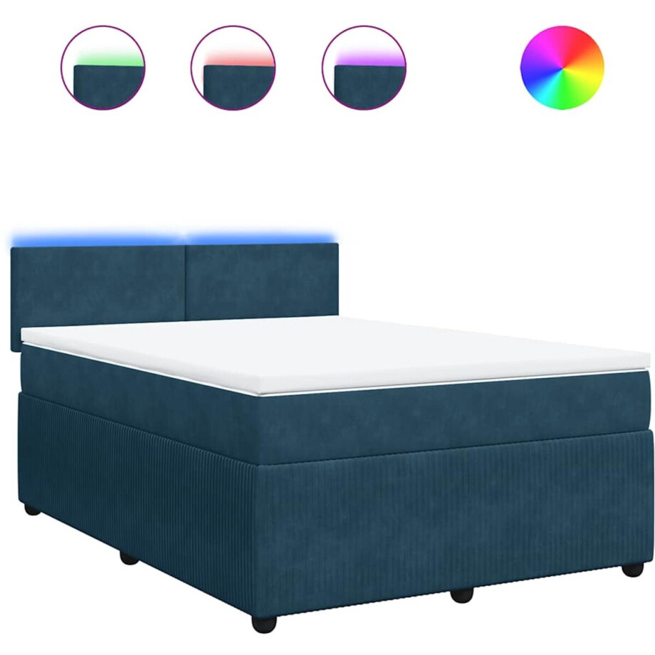 vidaXL - Boxspring - met - matras - fluweel - blauw - 160x200 - cm afbeelding 1