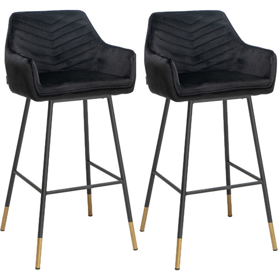 Bronx71® Velvet barkruk Fiona zwart 65-78 cm - Barkrukken set van 2 - barstoel afbeelding 1