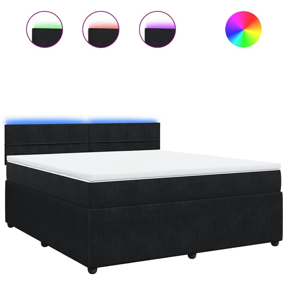 vidaXL - Boxspring - met - matras - fluweel - zwart - 180x200 - cm afbeelding 1
