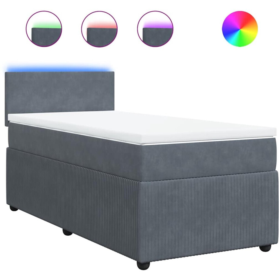 vidaXL - Boxspring - met - matras - fluweel - donkergrijs - 90x200 - cm afbeelding 1