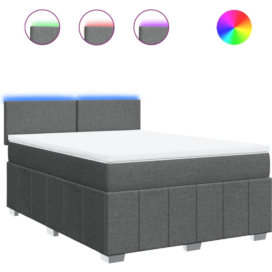 vidaXL - Boxspring - met - matras - stof - donkergrijs - 140x190 - cm afbeelding 1