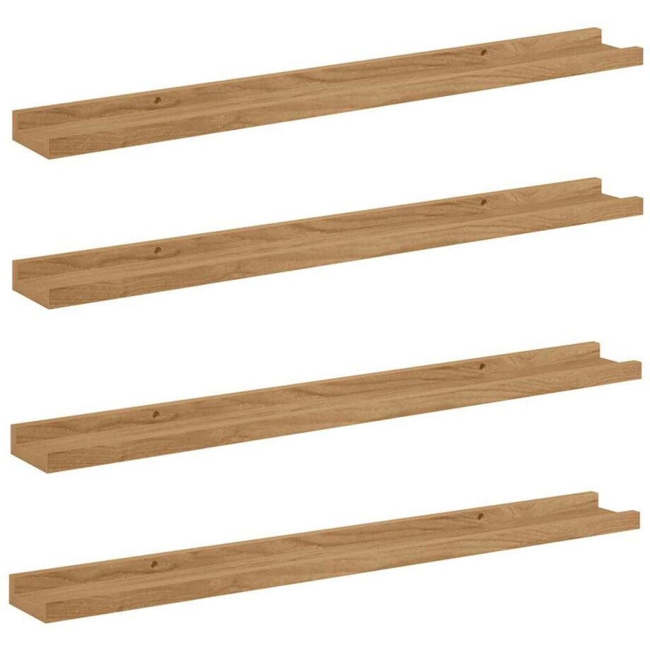 vidaXL - Wandplank - met - plank - 4 - pcs - Bruin - 80 - x - 9 - x - 3 - cm - Bewerkt - hout afbeelding 1