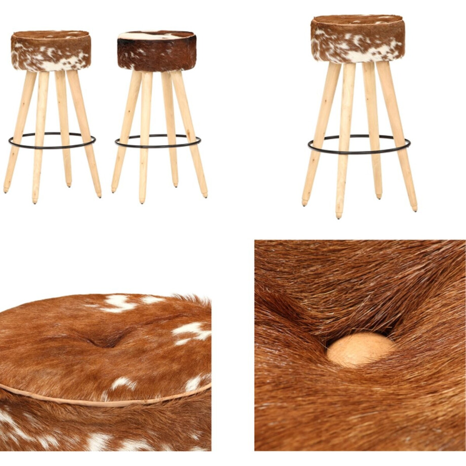 vidaXL - Barkrukken - 2 - st - ruw - mangohout - echt - leer - bruin afbeelding 1