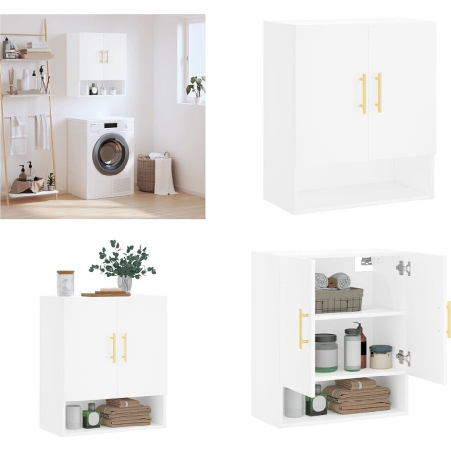 vidaXL - Wandkast - 60x31x70 - cm - bewerkt - hout - wit afbeelding 1