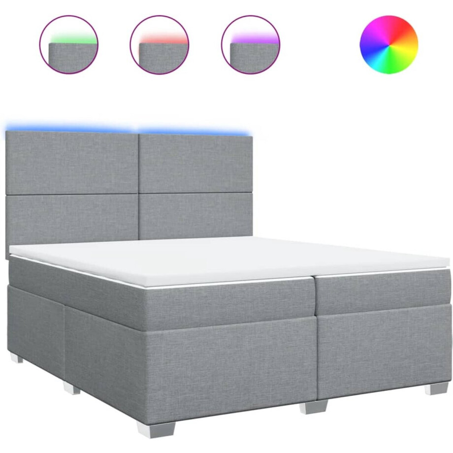 vidaXL - Boxspring - met - matras - stof - lichtgrijs - 200x200 - cm vidaXL - Boxspring - met - matras - stof - lichtgrijs - 200x200 - cm afbeelding 1