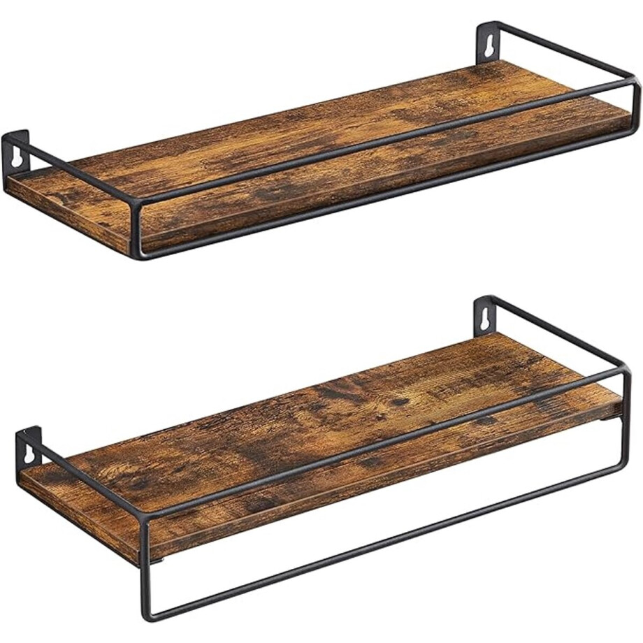 MAZAZU - Wandplank - Muurdecoratie - Set van 2 - Bruin en Zwart - 40x15,5x5/9,5 MAZAZU - Wandplank - Muurdecoratie - Set van 2 - Bruin en Zwart - 40x15,5x5/9,5 afbeelding 1