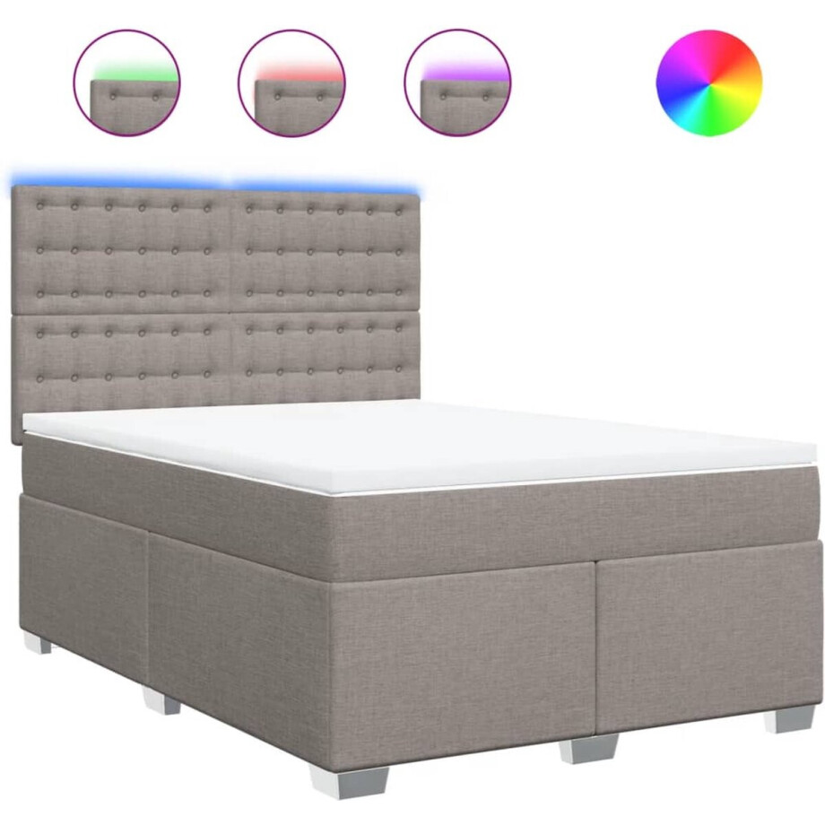vidaXL - Boxspring - met - matras - stof - taupe - 140x200 - cm afbeelding 1
