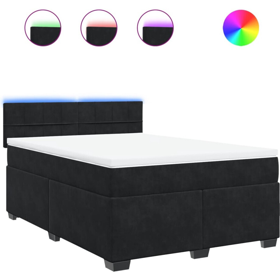 vidaXL - Boxspring - met - matras - fluweel - zwart - 140x200 - cm afbeelding 1