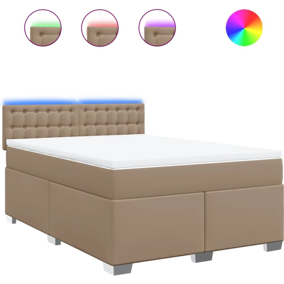 vidaXL - Boxspring - met - matras - kunstleer - cappuccinokleurig - 160x200 - cm afbeelding 1