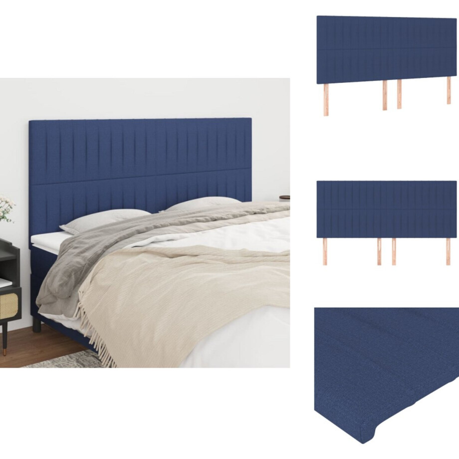 vidaXL Hoofdbord - Hoofdborden - Hoofdeinde - Houten Hoofdbord - Hoofdborden 4 st 100x5x78/88 cm stof blauw afbeelding 1