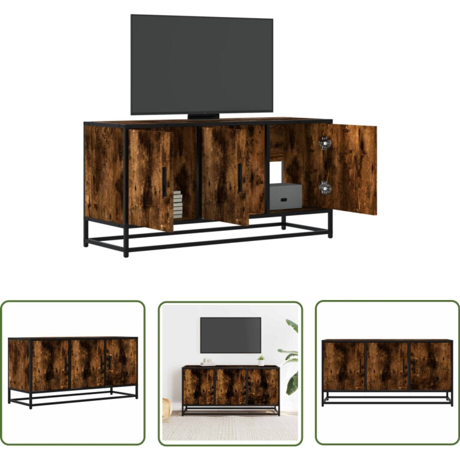 vidaXL Salontafel - Tv-meubel - Tv-meubel 100x35x50 cm bewerkt hout metaal gerookt eikenkleurig - Houten Tv-meubel - Industrieel Tv-meubel - Opbergruimte afbeelding 1
