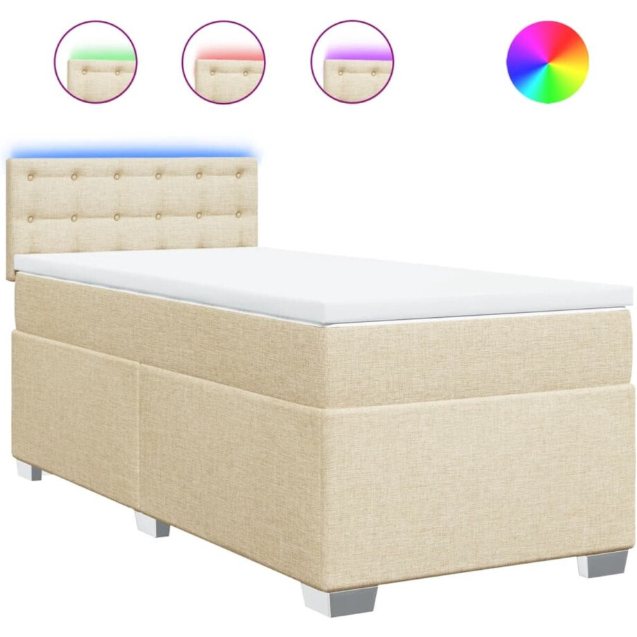 vidaXL - Boxspring - met - matras - stof - crèmekleurig - 100x200 - cm afbeelding 1