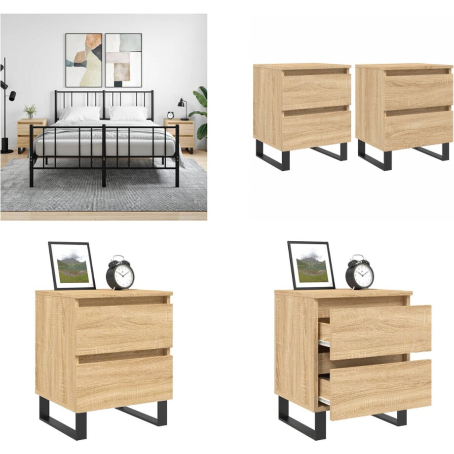 vidaXL Nachtkastjes 2 st 40x35x50 cm sonoma eikenkleurig - Nachtkastje - Nachtkastjes - Bijzettafel - Wandkastje vidaXL Nachtkastjes 2 st 40x35x50 cm sonoma eikenkleurig - Nachtkastje - Nachtkastjes - Bijzettafel - Wandkastje afbeelding 1