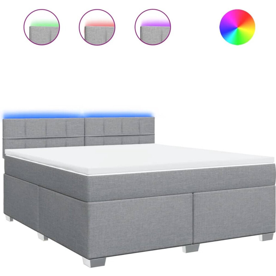 vidaXL - Boxspring - met - matras - stof - lichtgrijs - 180x200 - cm afbeelding 1