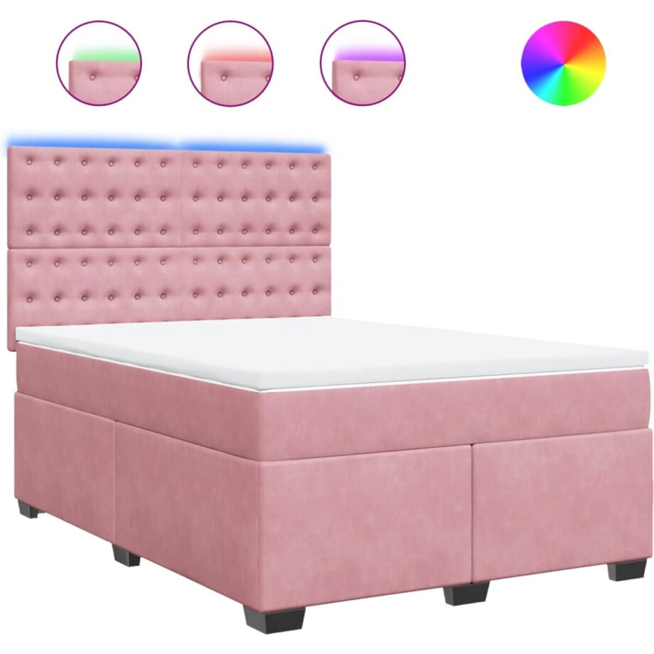 vidaXL - Boxspring - met - matras - fluweel - roze - 140x200 - cm afbeelding 1