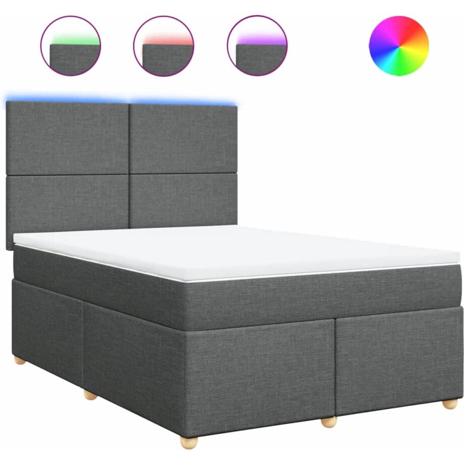 vidaXL - Boxspring - met - matras - stof - donkergrijs - 160x200 - cm vidaXL - Boxspring - met - matras - stof - donkergrijs - 160x200 - cm afbeelding 1