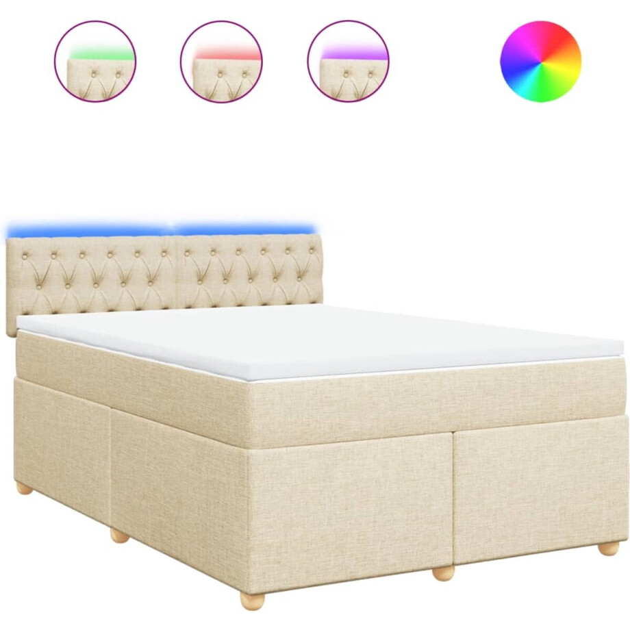 vidaXL - Boxspring - met - matras - stof - crèmekleurig - 140x200 - cm afbeelding 1